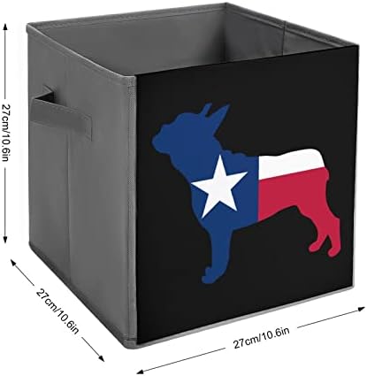 Bulldog francês Bandeira Texas Bins de armazenamento dobrável Printd Fabric Cube Baskets com alças