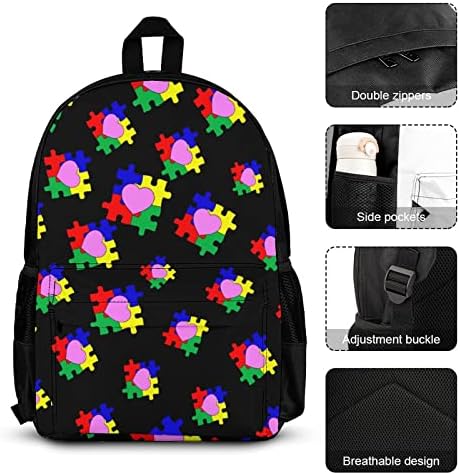 Puzzim do coração Consciência do autismo Backpack Bag Box e Lápis Case 3 Peças para meninos Meninas Meninas