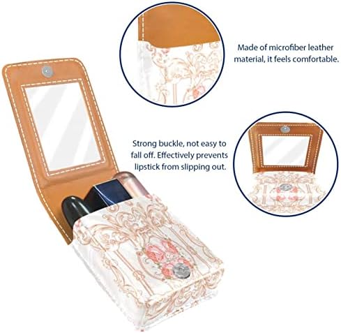Caixa de batom de Oryuekan, bolsa de maquiagem portátil fofa bolsa cosmética, organizador de maquiagem de suporte de batom, estilo rosa rosa de estilo barroco vintage