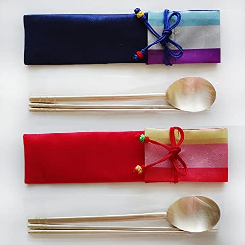 Bangjja Yugi Premium Handcraft Bronzeware Spoon & Chopsticks Conjunto | Utensílios tradicionais de tabela de