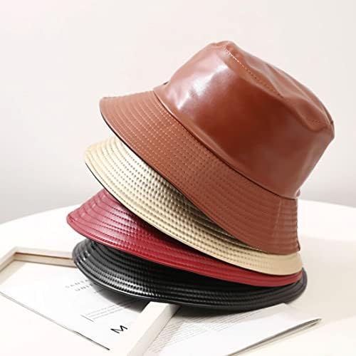 Unissex retro moda pu PU couro chapéu chapéu de pescador chapéu reversível sólido chapéu de sol