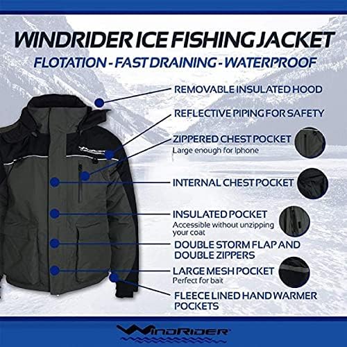 Jaqueta de pesca de gelo Windrider Toneladas de bolsos à prova d'água