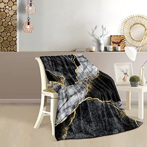 Cobertor preto manta de mármore preto dourado arremesso de manta de flanela cobertor preto ouro abstrato