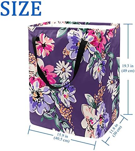 Estampa de flor esboçada em cesto de lavanderia roxa grande organizadora de roupas cestas de bolsa dobrável cesto