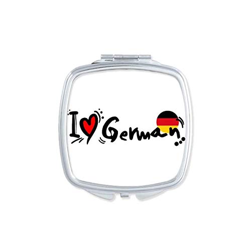 Eu amo a bandeira mundial alemã espelhos de coração portátil de maquiagem de bolso de dupla face
