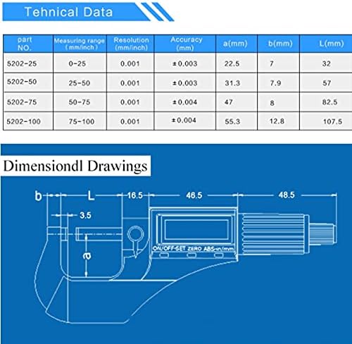 UXZDX CuJux 0-25/25-50/50-75/100 mm Micron Digital externo micrômetro eletrônico Micrômetro Micrômetro