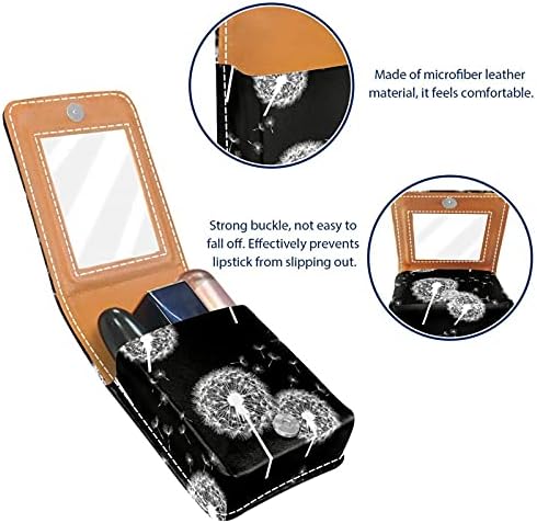 Flores brancas Dandelions Pattern Mini Lipstick Case With Mirror for Purse Portable Case Holder Organization