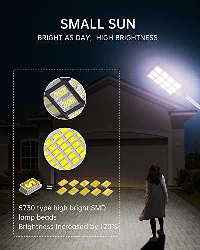 Okpro 1200W 600W Luzes de rua solares ao ar livre, 7000k 120000lm LED LED LED LED LUZ DUSK para Dawn, LED lâmpada de amplo angular com sensor de movimento e controle remoto, para estacionamento, quintal, etc.