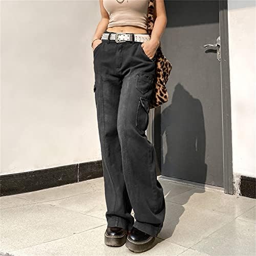 Calça feminina keusn calças de carga moderna y2k cintura baixa calça de pára -quedas larga pernas largas