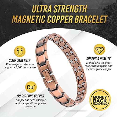 Pulseira magnética de cobre puro Magnetrx® - pulseiras magnéticas de cobre para homens - comprimento