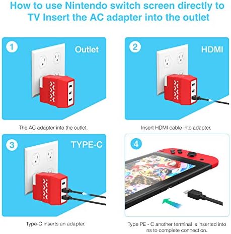 Carregador para Nintendo Switch, Nintendo Switch Adapter Charger, Splitter USB tipo C HDMI, USB 3.0, 3 em 1 USB Modo de TV de suporte rápido do carregador