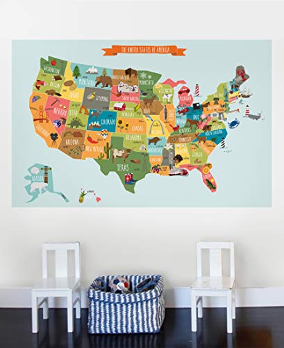 Simple Shapes Kids USA Map Poster Wall Stick Illustrated Children's USA Map