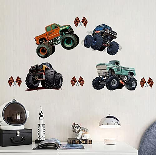 Adesivos de parede de caminhão monstro, decalques de parede de caminhão para o quarto do garoto, decoração