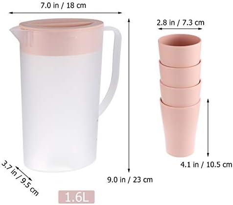 Jarra de água, 1. 6L de bebida plástica chaleira fria jarro de jarro com tampa e copos de 4pcs