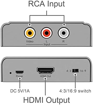 Conversor Dingsun RCA para HDMI, V22B Mini RCA/Composite/CVBS/AV para HDMI Adaptador de conversor