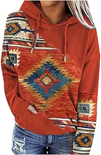 Hoodies para o estilo étnico ocidental feminino aztec capuz de capuz de cowgirl corações de rombus com
