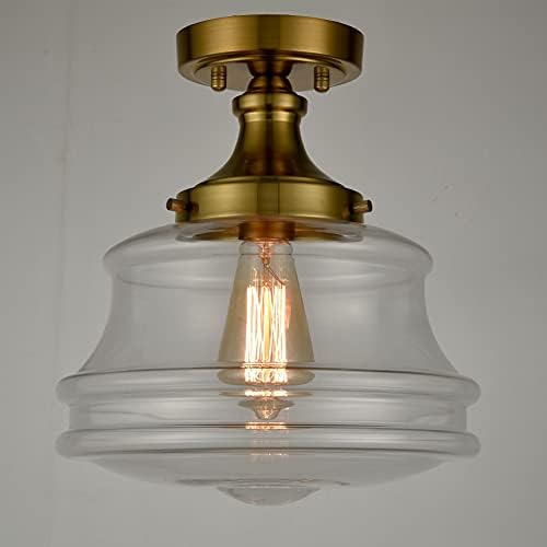 Jeenkae Modern Gold Semi Flush Mount Teto Light Brass Schoolhouse Glass Hallway Lights, 11 W x 12,4 h