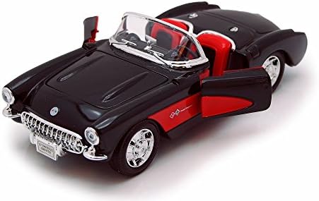 Diecast Car W/Exibir estampa - 1957 Chevy Corvette Convertible, Black - Welly 29393 - 1/24 Escala
