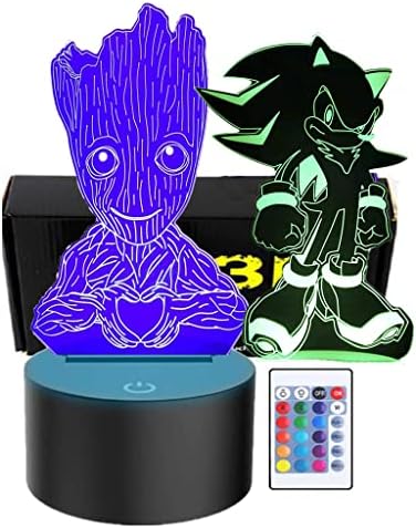 Sannelchel 2 Padrão 3d Ilusão Sonic Night Light for Kids, 7 colorido Tocando Anime Hedgehog Table Lamp com 16
