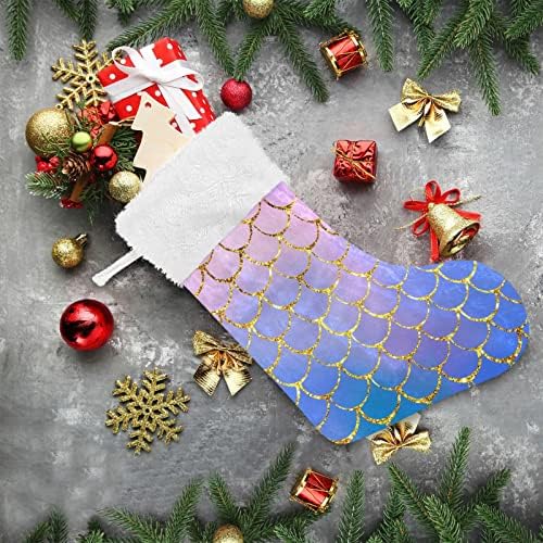 Kigai 1 Pacote meias de Natal com estampa de sereia roxa, lareira de punho de mancas de Natal para decorações
