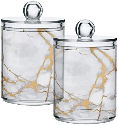 Golden texturizado de mármore cotonete de cotonete recipientes de banheiros frascos com tampas conjuntos de algodão