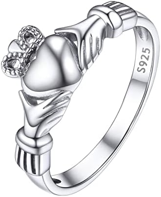 Prosilver 925 Sterling Silver Claddagh Anel/anel de nó celta para mulheres, aliança de casamento