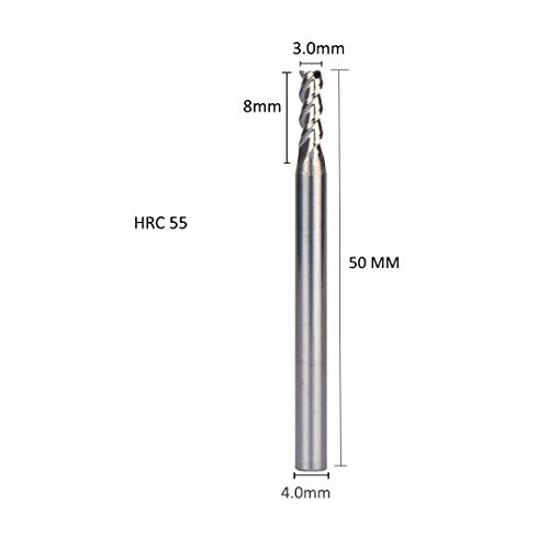 3 peças - 3 flautas finais de extremidade para alumínio, 3,0 mm de diâmetro de corte HRC 55 CNC Spiral Router