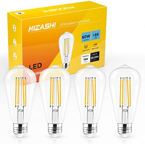 Lâmpadas hizashi edison 60 watts, lâmpada LED E26 LED não minúmida 2700K Branco macio, ST58/ST19 Lâmpadas