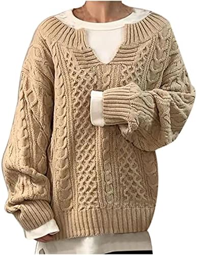 Pullover casual feminino Fringe manga comprida Crew pescoço suéteres grossos e quentes largos largos