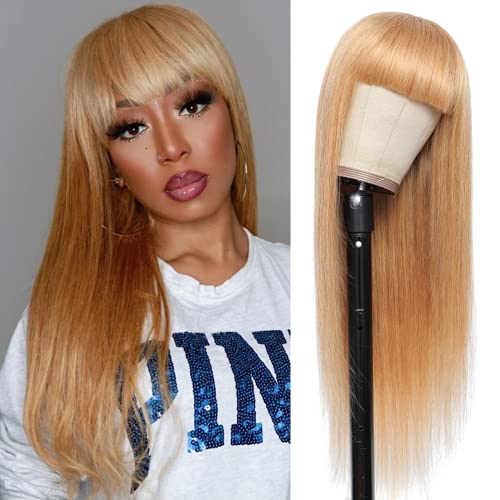 Kemy Honey Blond Human Human Bang peruca brasileira cabelo virgem de ouro comprido peruca de ouro sem glue sem