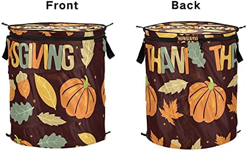 Folhas de abóboras de Ação de Graças Pop -up Lavanderia Tester com tampa com zíper cesta de roupa