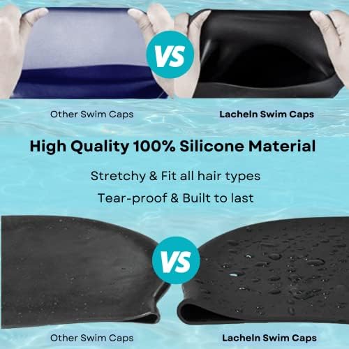 Lacheln Exclusivo Banta de natação de silicone preto para cabelos longos, dreadlocks, tranças, cachos