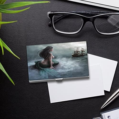Mermaid Pirate Ship Nome Business Nome do cartão Slim Credit Case Metal Wallet com padrão fofo para homens Mulheres