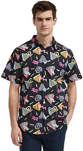 Camisas dos anos 80 para homens de manga curta 80s 90s Disco Retro Casual Down Down Hawaiian Shirt for Men
