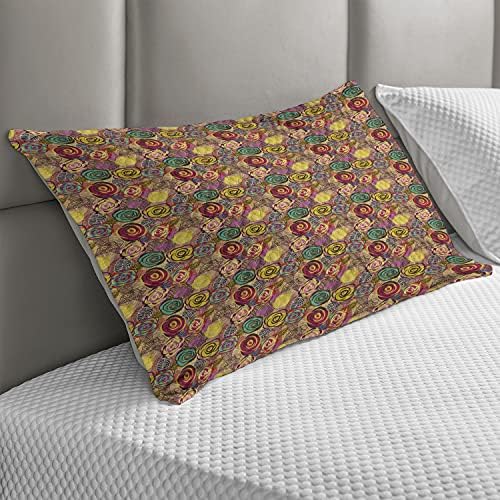 Ambesonne Abstract Quilted Pillowcover, Roses Surreal Floral Lilacs Lilacs e numerosas folhas imagem colorida