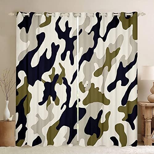 Cortinas de blecaute de camuflagem erosébrida, adolescentes camuflagem cortinas de 52 WX84 l Campa minimalista