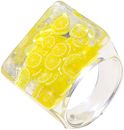Happyyami anéis vintage resina retrô acrílico shinestone anel de limão padrão resina vintage anel
