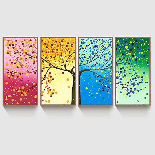Arte de parede de lona full house 4 temporadas árvores coloridas emoldura de lona impressões pinturas estéticas