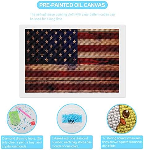 Wood Texture Flag USA Kits de pintura de diamante 5D DIY DRILHA FILIZAÇÃO RETRAS DE RETRAS DE