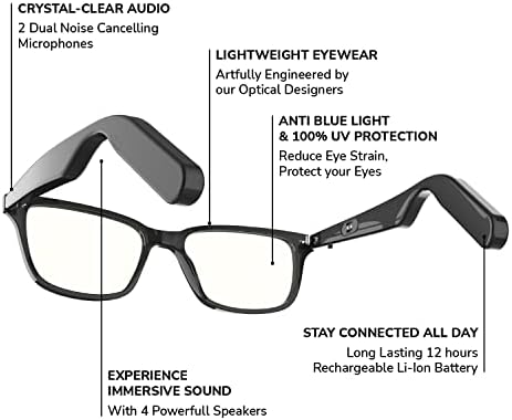 Lucyd - óculos de áudio Bluetooth - óculos inteligentes homens e mulheres com proteção à luz azul - orelha