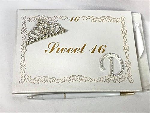 Livro de convidados Sweet 16 com Tiara Decoration Monogram Letter D Livro de assinatura