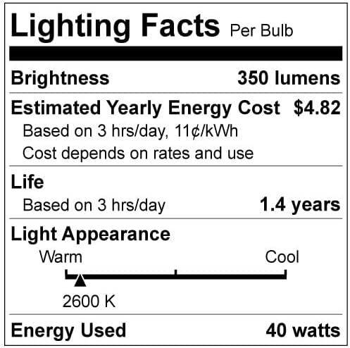 Sunlite 40346 Trepedo incandescente Tipa de lâmpada de lustre transparente, 40 watts, 350 lúmens, base