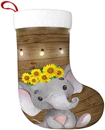 Yilequan 18 polegadas meias de Natal meias clássicas, piso de madeira de elefante de girassol, para decorações de