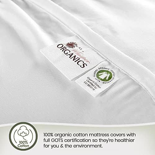 Whisper Organics, Organic Cotton Mattress Protector - Tampa de colchão de colchão acolchoado, Gots Certified