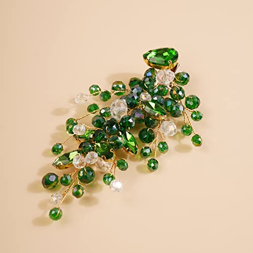 Kercisbeauty Emerald Green Hair Clip para noivas Jóias de cabelo de noiva com peças de cabelo cristalinas