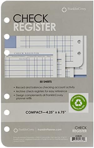 Franklincovey - Registro de verificação - Adição de registro de talão de cheques para planejadores