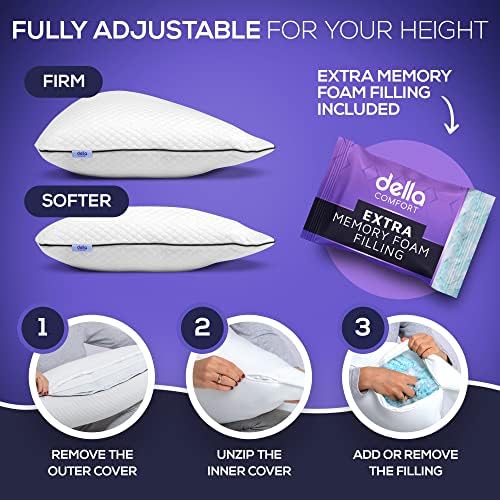 Della Curved Side Sleeper Pillow - Design ergonômico para alinhamento de cabeça e pescoço - Ajustável com