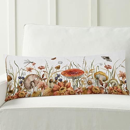 Capas de travesseiros corporais 20x54 polegadas Cogumelos aquarela Flores Casa -de -cama Decorativa Chave de travesseiro