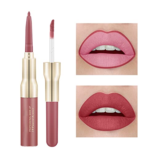 Champagne Lip Gloss Double Double Lipstick Lip Liner Lipstick com maquiagem labial Velvet Longa