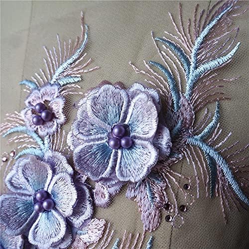 N/A Purple 3D Flower Lace Tabeds Minchações de shinestone Tassel Bordado Apliques de colarinho de